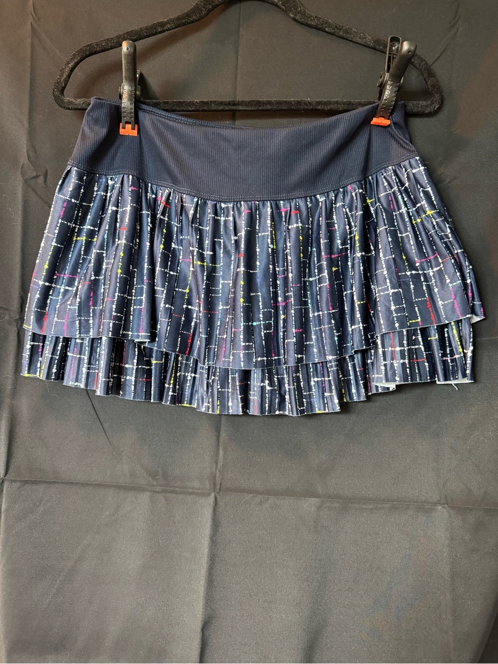 Lucky in Love Navy Tiered Skirt with Multicolor Stripe Accents